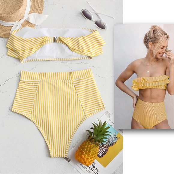 TUTORUTOR Double Flounce Bandeau High Waist Bikini NEW!! - Picture 5 of 13